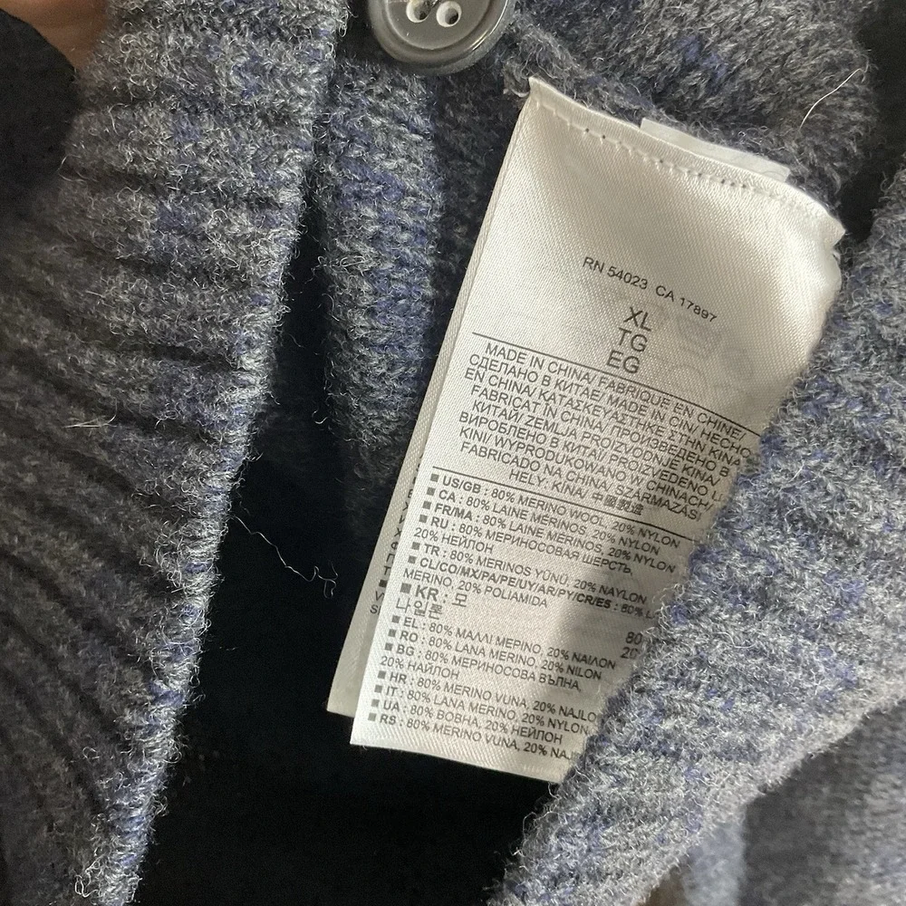 Banana Republic Sweater Men XL Navy Blue Merino Wool Blend Shawl Collar Menscorp